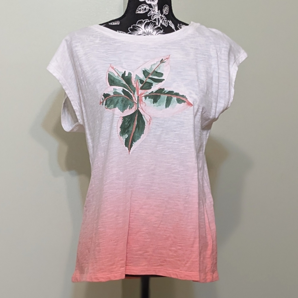 Talbots Petite Summer Cotton Popover Tee.  Cap Sleeves Size MP.  Floral colors.